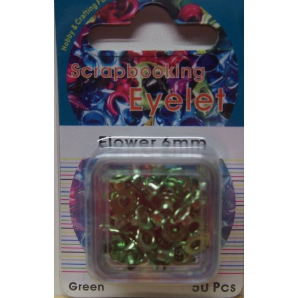 Eyelet, blomst, 6mm, 50 stk, grn