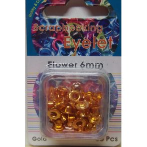 Eyelet, blomst, 6mm, 50 stk, guld
