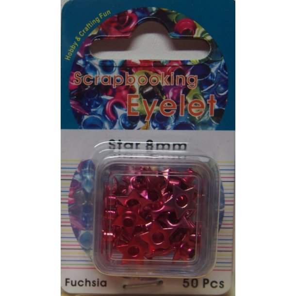 Eyelet, stjerne, 8mm, 50 stk, fuchsia