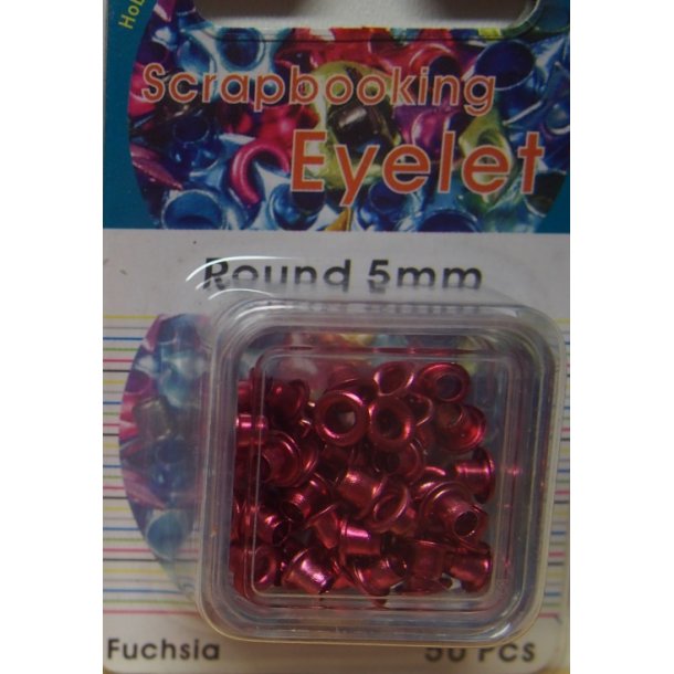 Eyelet, rund, 5mm, 50 stk, fuchsia