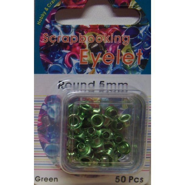 Eyelet, rund, 5mm, 50 stk, grn