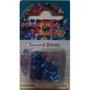Eyelet, rund, 5mm, 50 stk, turkis