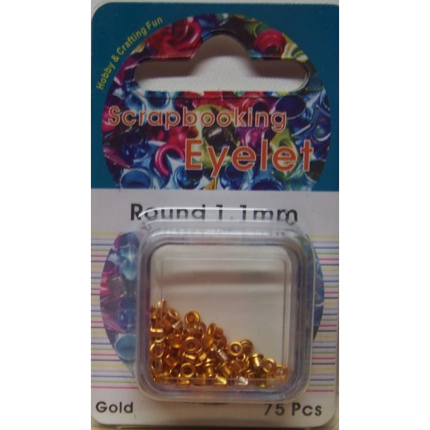 Eyelet, rund, 1,1mm, 75stk, guld