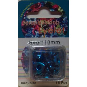 Eyelet, hjerte, 10mm, 15 stk, turkis