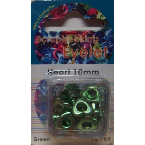 Eyelet, hjerte, 10mm, 15 stk, grn