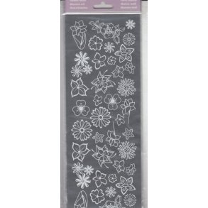 Rub-on, blomster, hvid