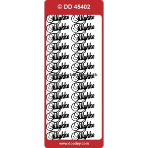 Stickers - Tillykke Hvid ca 40x15mm, 26 pr ark