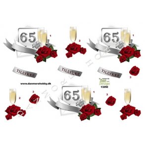 3D ark - Fdselsdage, 65 rs dag, glas og rde roser, tal
