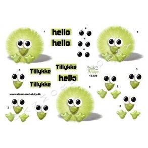 3D ark - B�rnemotiv, pompom dyr, gr�n, tillykke