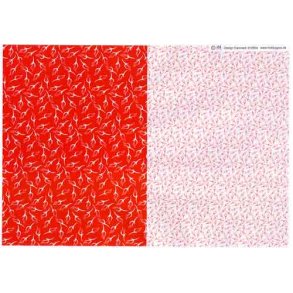 Basispapir, r�d/hvid m�nster, blad