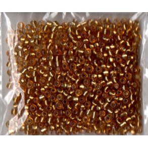 Glasperler, Rocailles 2,5mm, ca. 20g guld glas m/slv kerne