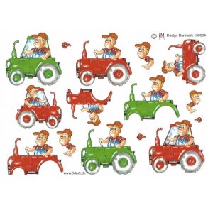 3D klippeark - Traktor & mand, gr�n, r�d