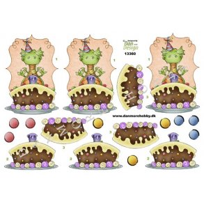 3D ark - B�rnemotiv, drage m/lagkage