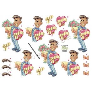 3D ark - Mand m/blomst og gave, charmr