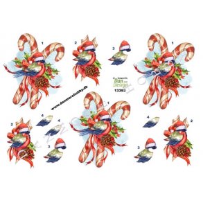 3D ark - Jul, julefugl med slik, julestokke