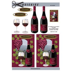 3D klippeark - l og vin, rdvin, vinglas