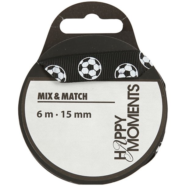 Dekorationsbnd med fodbolde, B: 15 mm, 6m