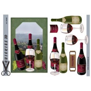 3D klippeark - Vin, rdvin & glas m/udsigt over vinmarker, telegram