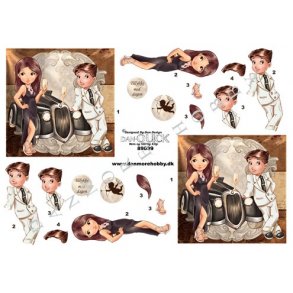 3D ark - romantik, par med bil og champange