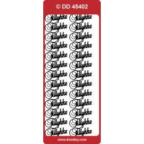 Stickers - Tillykke, Slv, ca 40x15mm, 26 pr ark
