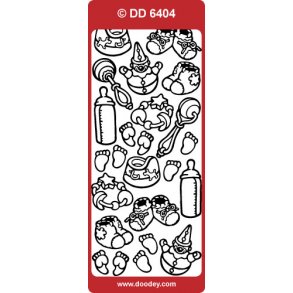 Stickers - Babyting; leget�j, sutteflaske, potte mm. i s�lvfarve