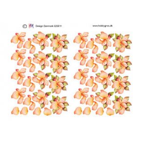 3D ark m/sm blomster, liljer, ferskenfarvede/lime