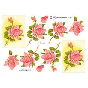 3D ark - Blomster, rose m/stilk, rosa