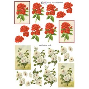 3D ark - Blomster, hvid/rd, roser