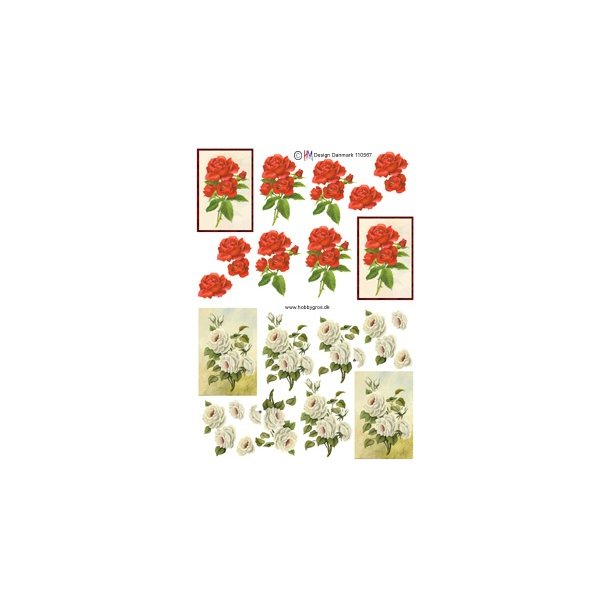 3D ark - Blomster, hvid/rd, roser