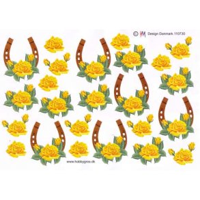 3D ark - Guldbryllup, hestesko m/gule roser, sm� kort