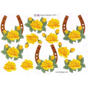 3D ark - Guldbryllup, hestesko m/gule roser