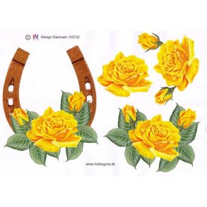 3D ark - Guldbryllup, hestesko m/gule roser, telegram