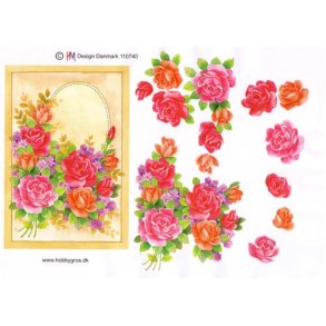 3D ark - Blomster, telegram m/pink og orange roser