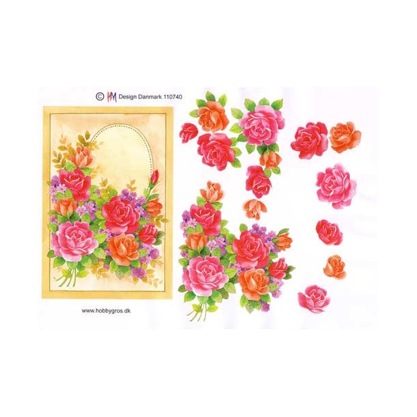 3D ark - Blomster, telegram m/pink og orange roser