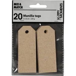 Manilla mrker, 20 stk, 80x30mm, naturfarvet kvistkarton