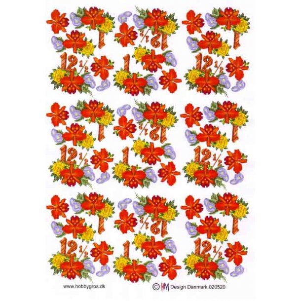 3D ark - Kobberbryllup, Sm motiver, rstal, 12&frac12;, blomster