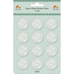 Epoxy Stickers m/en smule glitter, runde transparente 25mm, 12stk