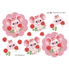 3D ark - B�rnemotiv, bamse, mus med blomster