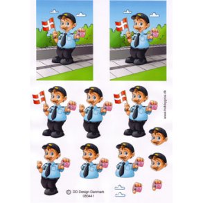 3D ark - Job, politi, betjent, krekort, flag