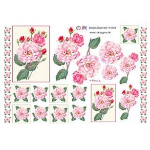 3D ark - Blomster, roser, mrk/lys rosa