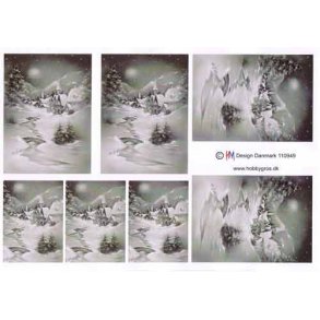 3D Pyramideark, jul, vinterlandskab sort/hvid