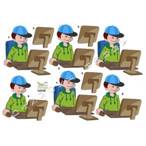 3D ark - B�rnemotiv, dreng m/computer - fjernundervisning