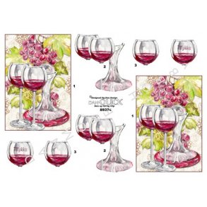 3D klippeark - Smuk vinkaraffel m/rdvin, vinglas & druer