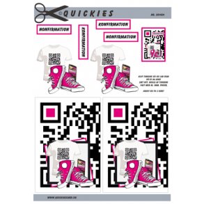 3D klippeark - Konfirmation / Nonfirmation. T-shirt m/QR kode, sko og mobil, pige