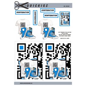 3D klippeark - Konfirmation / nonfirmation. T-shirt m/QR kode, sko og mobil, dreng