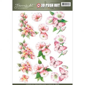 3D ark - udstanset, rosafarvede blomster og sommerfugle