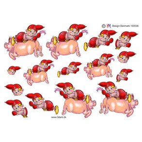 3D ark - Jul, nisse flyver afsted p� gris (polkanisser)