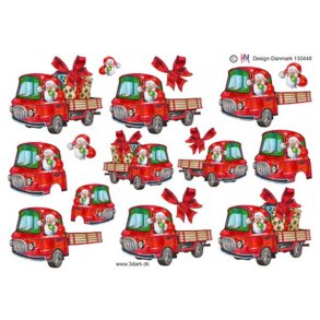 3D ark - Jul, Julemand bringer gaver ud i r�d lastbil