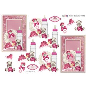 3D klippeark - Babyting i ramme, pige, lyser�d