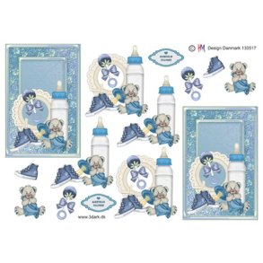 3D klippeark - Babyting i ramme, dreng, lysebl�